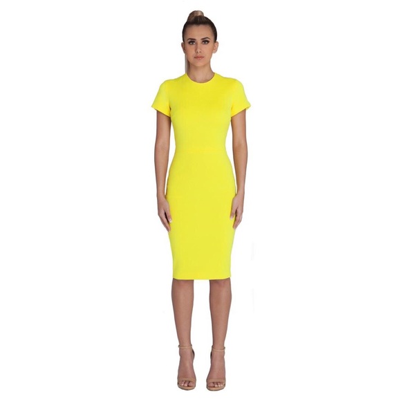 Lemon Yellow Wool-blend Fitted Kneelength Dress - Picture 1 of 4